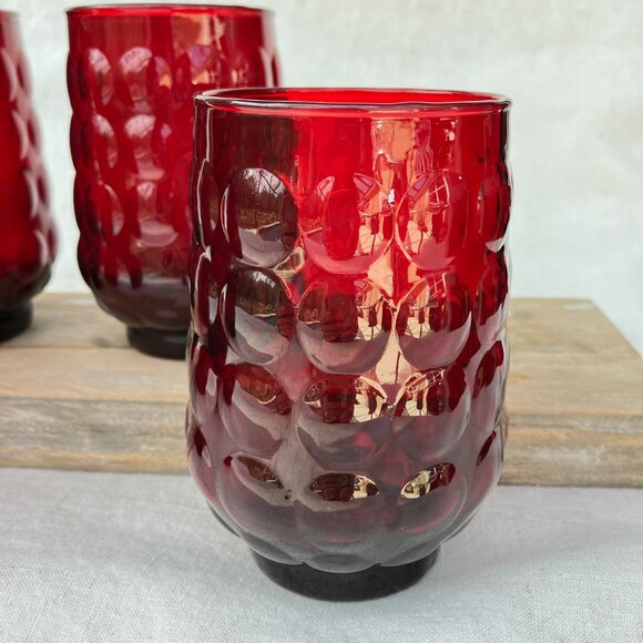 Anchor Hocking Red Bubble Ruby Glass 12oz Flat Tea Tumbler -Set of 4 - Picture 2 of 7